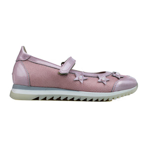Ballerinas in pink fabric/leather with stars on top
