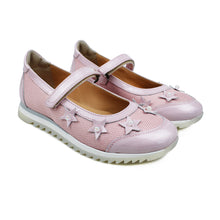 Load image into Gallery viewer, Ballerinas in pink fabric/leather with stars on top
