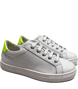 White leather sneakers with fluo details