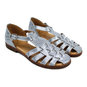 Cage Sandals in silver iridescent leather
