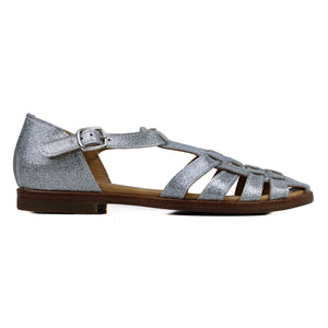 Cage Sandals in silver iridescent leather