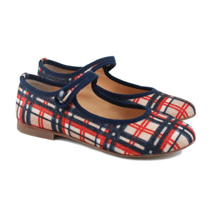 Ballerina in checked navy/red leather