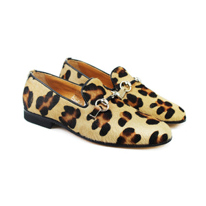 Slippers in pony animalier-effect leather and metal clamp