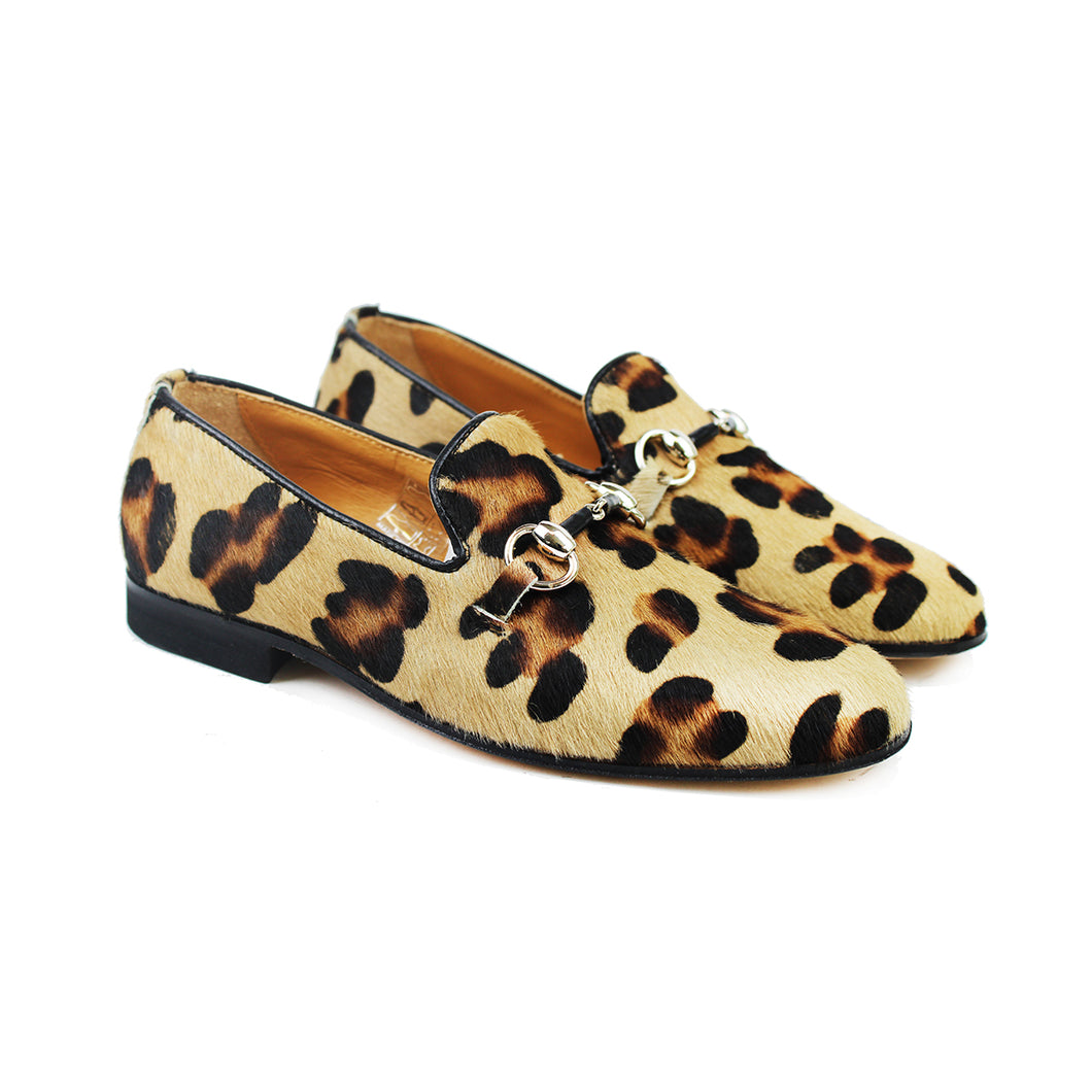 Slippers in pony animalier-effect leather and metal clamp
