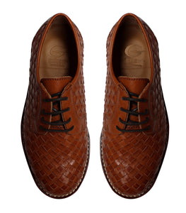 Woven derby in tan leather and chunky rubber sole