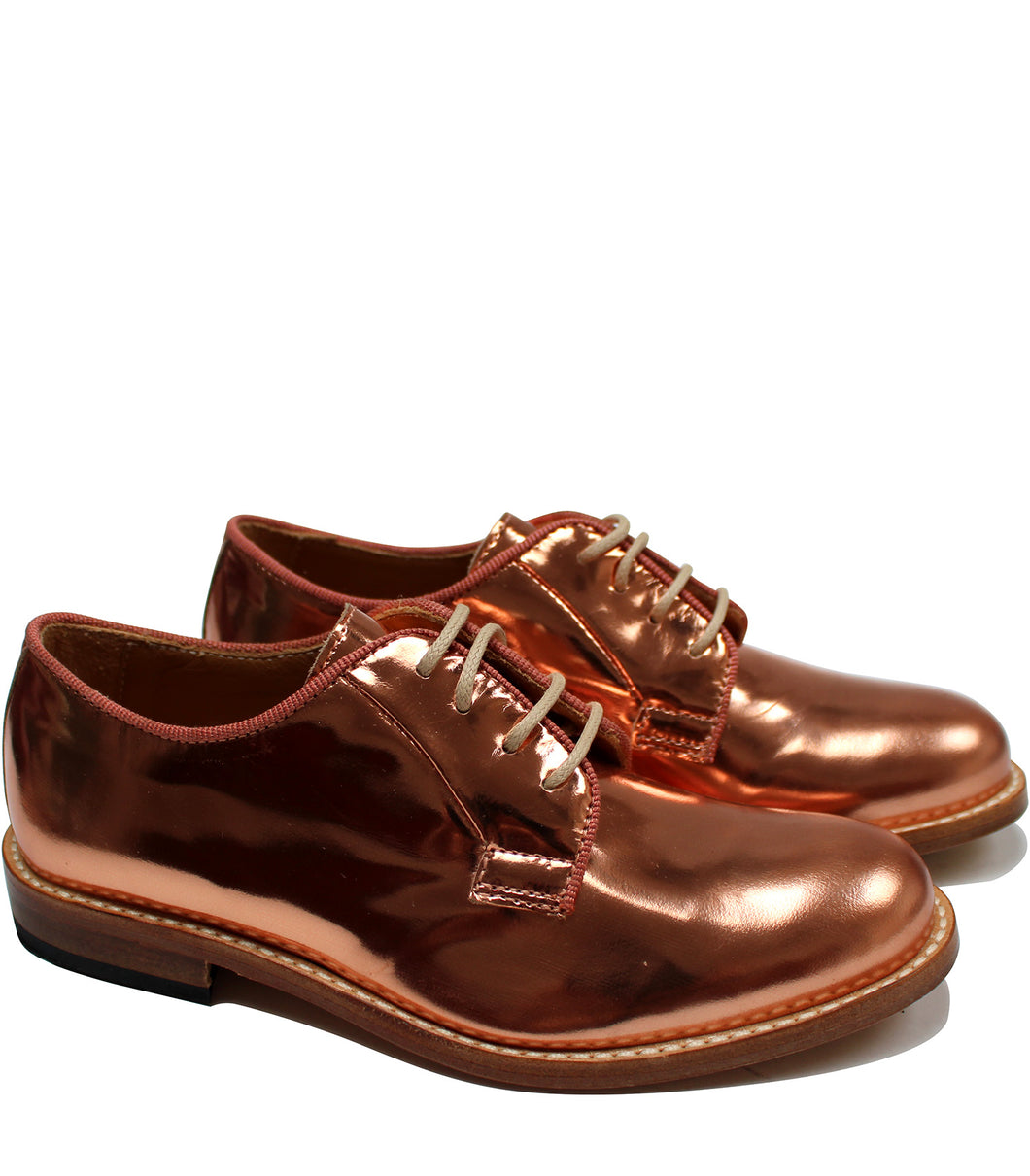 Metallic derby in calf leather and contrast stitching