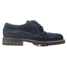 Carica l&#39;immagine nel visualizzatore di Gallery, Full Wing Brogue Derby in Blue Suede and Chunky sole
