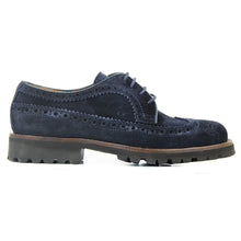 Load image into Gallery viewer, Full Wing Brogue Derby in Blue Suede and Chunky sole
