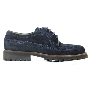 Full Wing Brogue Derby in Blue Suede and Chunky sole