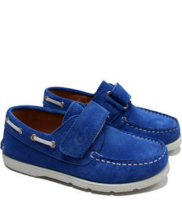 Royal blu Suede boat shoes with white details