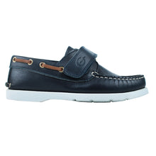 Load image into Gallery viewer, Blue boat shoes in calf leather with strap

