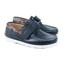 Load image into Gallery viewer, Blue boat shoes in calf leather with strap
