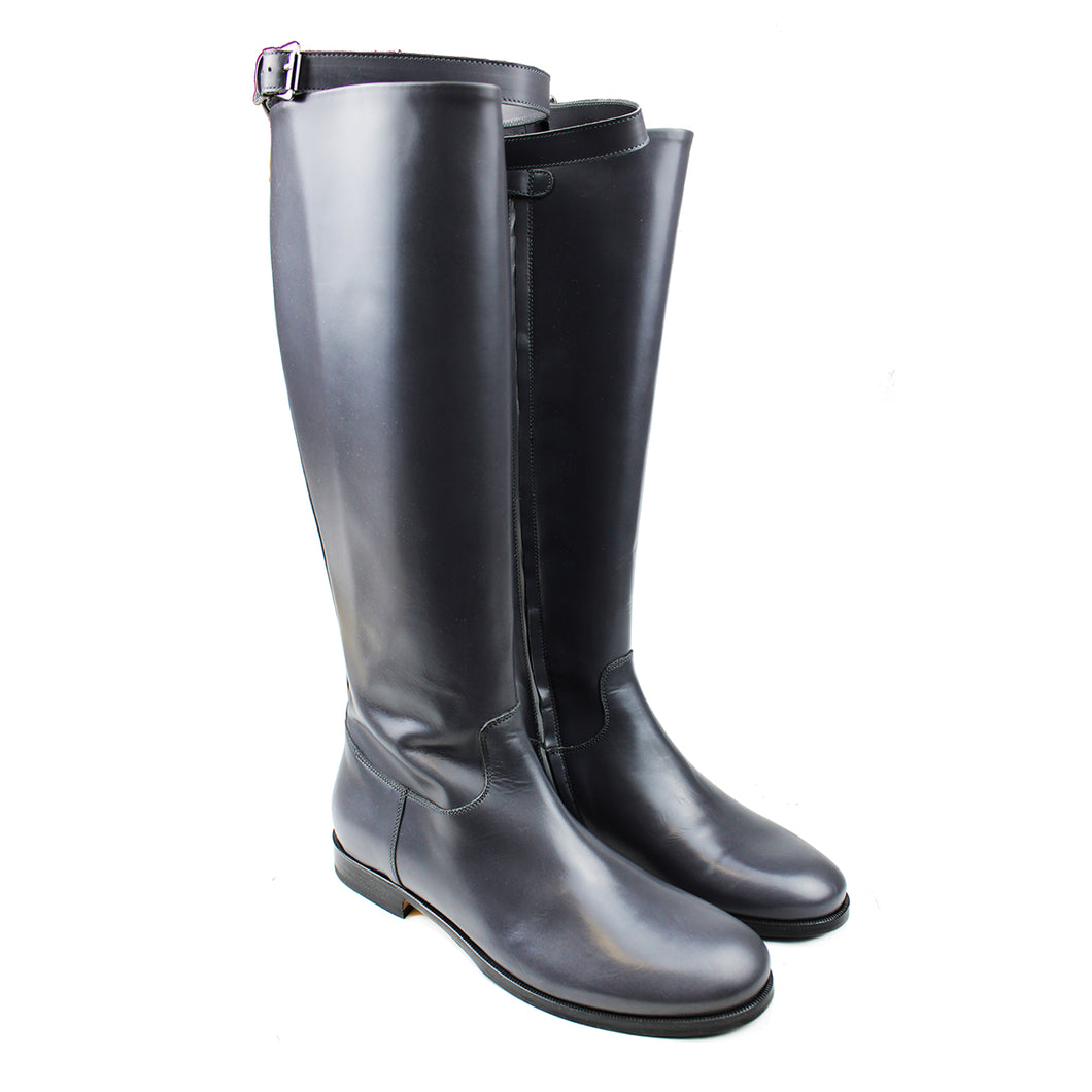 Riding Boots in dark grey calf and buckle