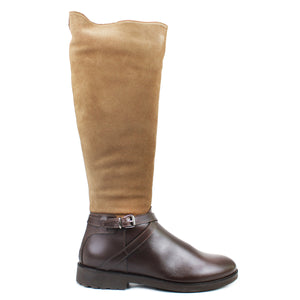High-top Boots in Brown Calf Leather and Beige Suede
