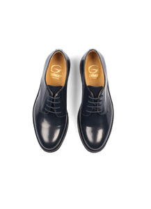 Laced derby in blue calf leather