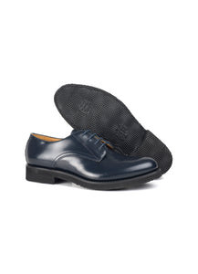 Laced derby in blue calf leather