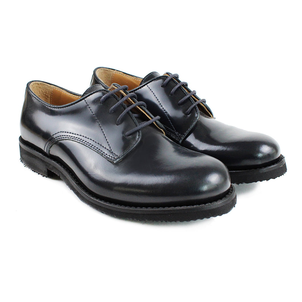 Laced derby in blue calf leather