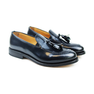 Goodyear welted tassel loafers in blue polished calf