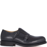 Double Monk Strap in Dark Blue Calfskin Leather