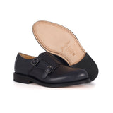 Double Monk Strap in Dark Blue Calfskin Leather