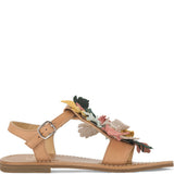 Sandals in calf leather with multicolor leaves
