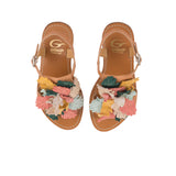Sandals in calf leather with multicolor leaves