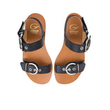 Sandals in blue calf leather with buckles