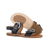 Sandals in blue calf leather with buckles