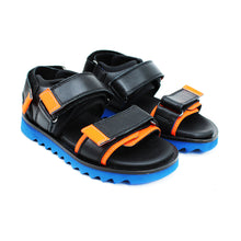 Load image into Gallery viewer, Sporty Sandals in black leather and orange fluo details

