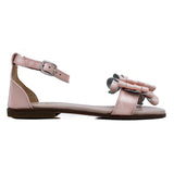 Sandals in pink patent leather and leather butterfly on strap