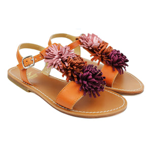 Sandals in foxy leather with multicolor suede fringes on top