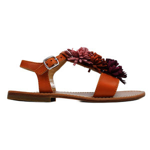 Sandals in foxy leather with multicolor suede fringes on top