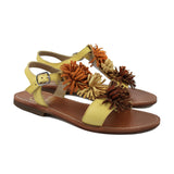 Sandals in Yellow Calfskin Leather with Pom-poms