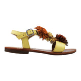 Sandals in Yellow Calfskin Leather with Pom-poms