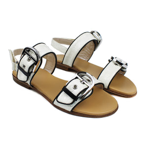 Sandals in ivory croco-style leather