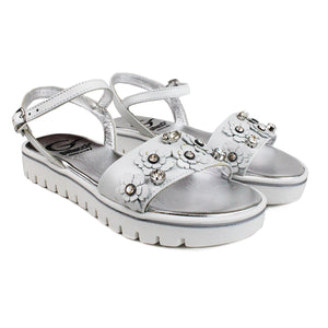 White sandal with flowers and diamonds