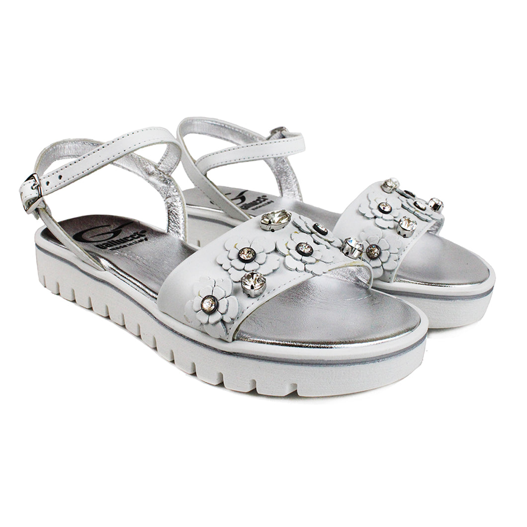 White sandal with flowers and diamonds