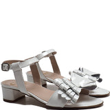 Heeled Sandals in White Patent Leather with Bow