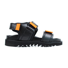 Carica l&#39;immagine nel visualizzatore di Gallery, Sandals black leather with fluo orange details and shark tooth sole
