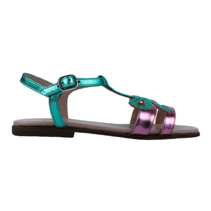Sandals in pink and mint leather