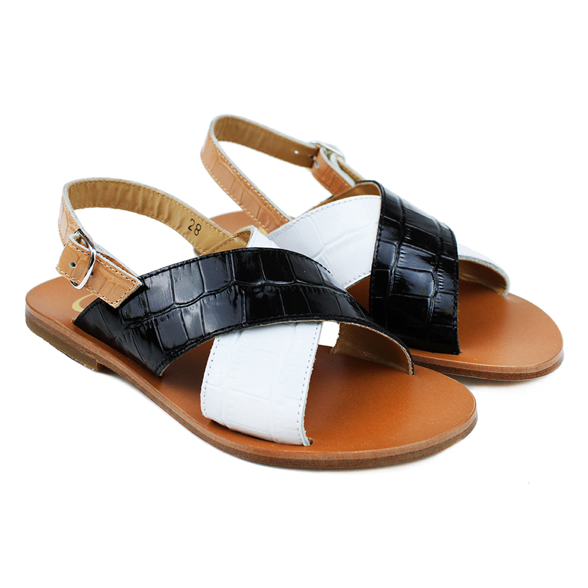 Sandals in crocodile-embossed calfskin leather