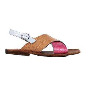 Sandals in pink/tan/white printed leather