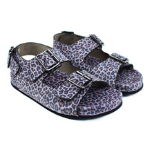 Load image into Gallery viewer, Sandals in violet animalier leather and ergonomic footbed with back strap
