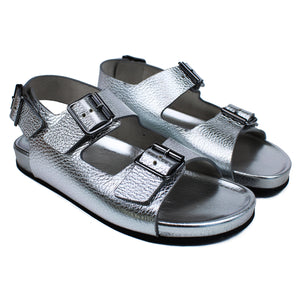Sandals in silver elk leather and ergonomic footbed with back strap