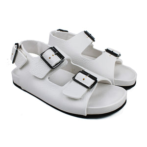 Sandals in white leather and ergonomic footbed with back strap