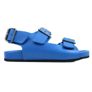 Sandals in blue elk leather and ergonomic footbed with back strap