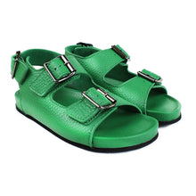 Carica l&#39;immagine nel visualizzatore di Gallery, Grass green leather sandals with ergonomic footbed and back strap
