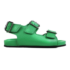 Grass green leather sandals with ergonomic footbed and back strap