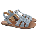 Sandals in laminated grey calfskin leather