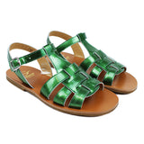 Sandals in green patent leather and light rubber soles